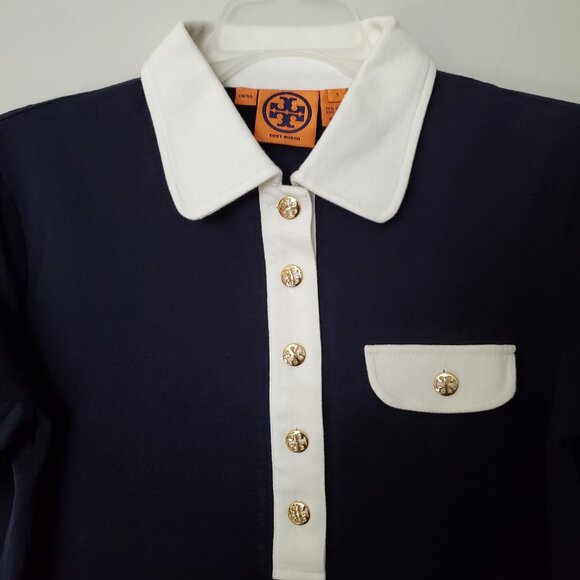 Tory Burch Silk-blend Navy Polo Shirt - Picture 2 of 8
